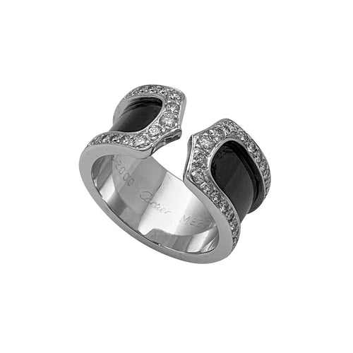 Bague 52 Bague Cartier Collection C en or blanc, diamants et émail noir. 58 Facettes 30036