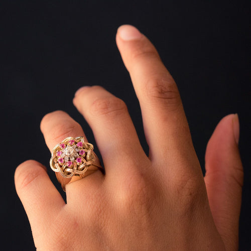 Bague 50 Bague rétro diamants rubis et fils d'or entrelacés 58 Facettes 20-155-49