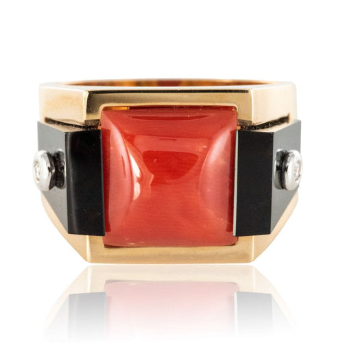 Bague 54 Bague corail onyx et diamants 58 Facettes 17-357-54-1