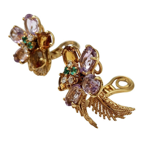 Boucles d'oreilles Boucles d'oreilles Boucheron "Fleur" or jaune et platine, pierres de couleur. 58 Facettes 30377
