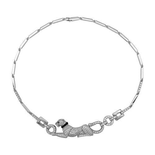 Collier Collier Cartier "Panthère" en or blanc, diamants, émeraude et onyx. 58 Facettes 29385
