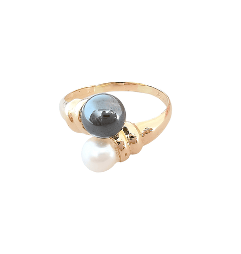 Bague Bague " Toi et Moi " Perle de culture Hématite 58 Facettes AA 1542