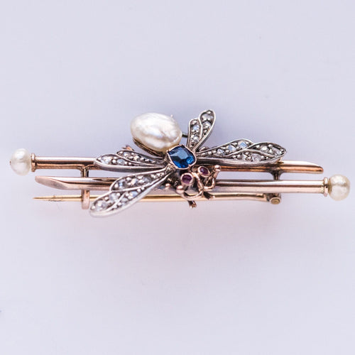 Broche Broche ancienne insecte perle fine saphir et diamants 58 Facettes 17-280