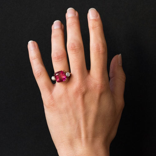Bague 54 Bague tourmaline coussin et diamants 58 Facettes 18-154-54
