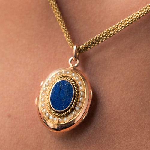Collier Collier ancien et son médaillon lapis lazuli et perles fines 58 Facettes 20-154