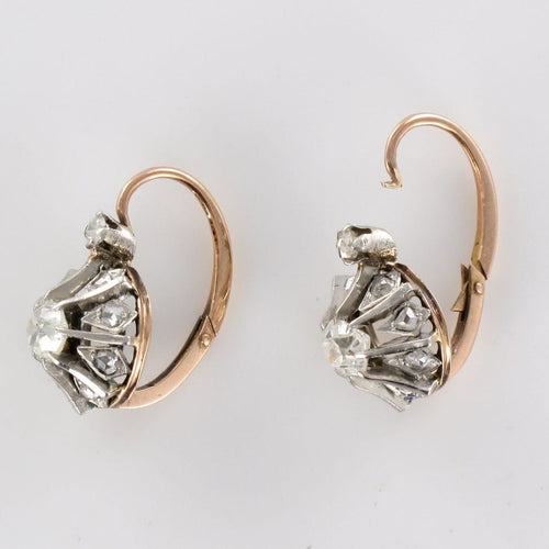 Boucles d'oreilles Boucles d'oreilles ancienne dormeuse or rose diamants 58 Facettes 17-042