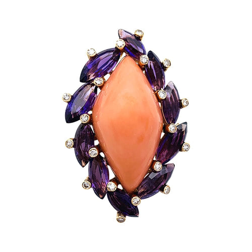 Boucles d'oreilles Boucles d'oreilles en or jaune corail, améthystes et diamants. 58 Facettes 30021