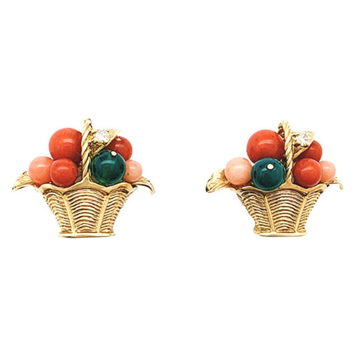 Boucles d'oreilles Boucles d'oreilles Van Cleef & Arpels " Paniers de fruits" en or jaune, corail, chrysoprases et diamants. 58 Facettes 30027