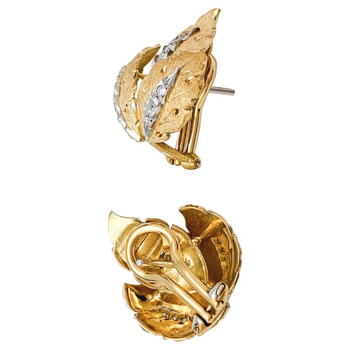 Boucles d'oreilles Boucles d'oreilles feuillages 2 ors et diamants. 58 Facettes 29740