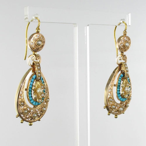 Boucles d'oreilles Pendants d'oreilles anciens turquoises et perles fines 58 Facettes 17-326A