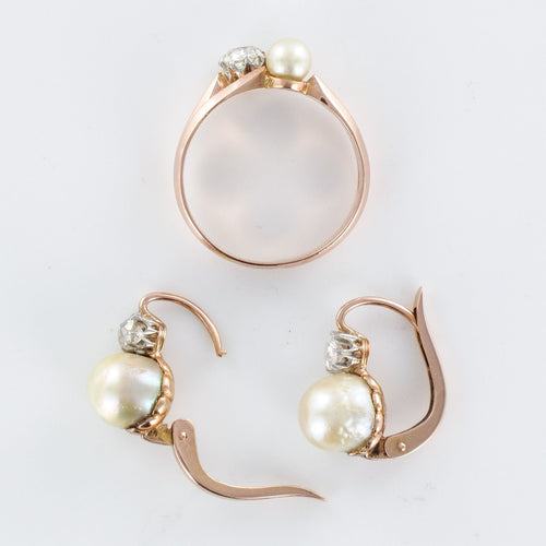 Boucles d'oreilles Parure ancienne perles fines et diamants 58 Facettes 19-614