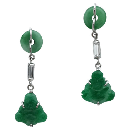 Boucles d'oreilles Boucles d'oreilles "Bouddha" en or blanc, jadéite et diamants. 58 Facettes 8188