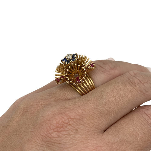 Bague 49 Bague vintage or jaune, saphirs, rubis et diamants. 58 Facettes 30503
