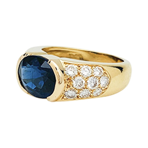 Bague 53 Bague en or jaune, diamants et saphir. 58 Facettes 30520