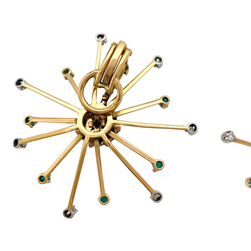 Boucles d'oreilles Boucles d'oreilles en or rose "Feux d'artifices", turquoises et diamants. 58 Facettes 22603