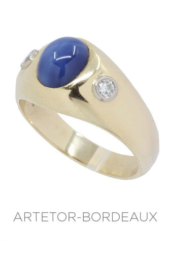 Bague 64 Jonc anglais saphir étoilé et diamants 58 Facettes 34631
