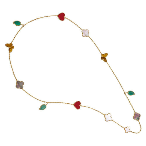 Collier Sautoir Van Cleef & Arpels "Lucky Alhambra" en or jaune et pierres dures. 58 Facettes 30604