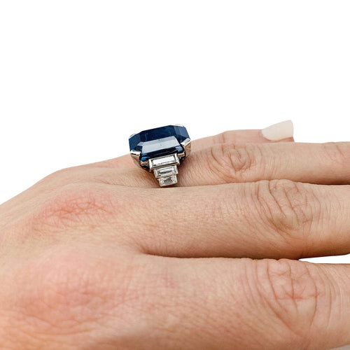 Bague 51 Bague saphir et diamants, monture platine. 58 Facettes 30225