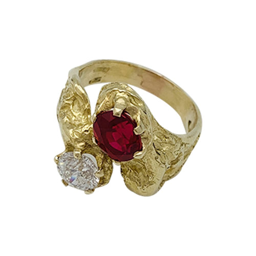 Bague 57 Bague toi et moi en or jaune, diamant et rubis. 58 Facettes 30192