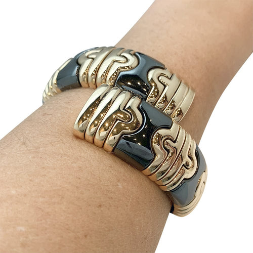 Bracelet Bracelet Bulgari Parentesi en or jaune et acier noirci. 58 Facettes 30084