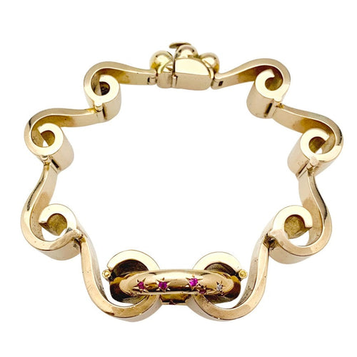 Bracelet Bracelet Tank en or rose, diamants et pierres rouges. 58 Facettes 29753