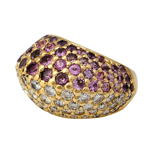 Bague 51 Bague Poiray en or jaune pavée de diamants et saphirs roses. 58 Facettes 29851
